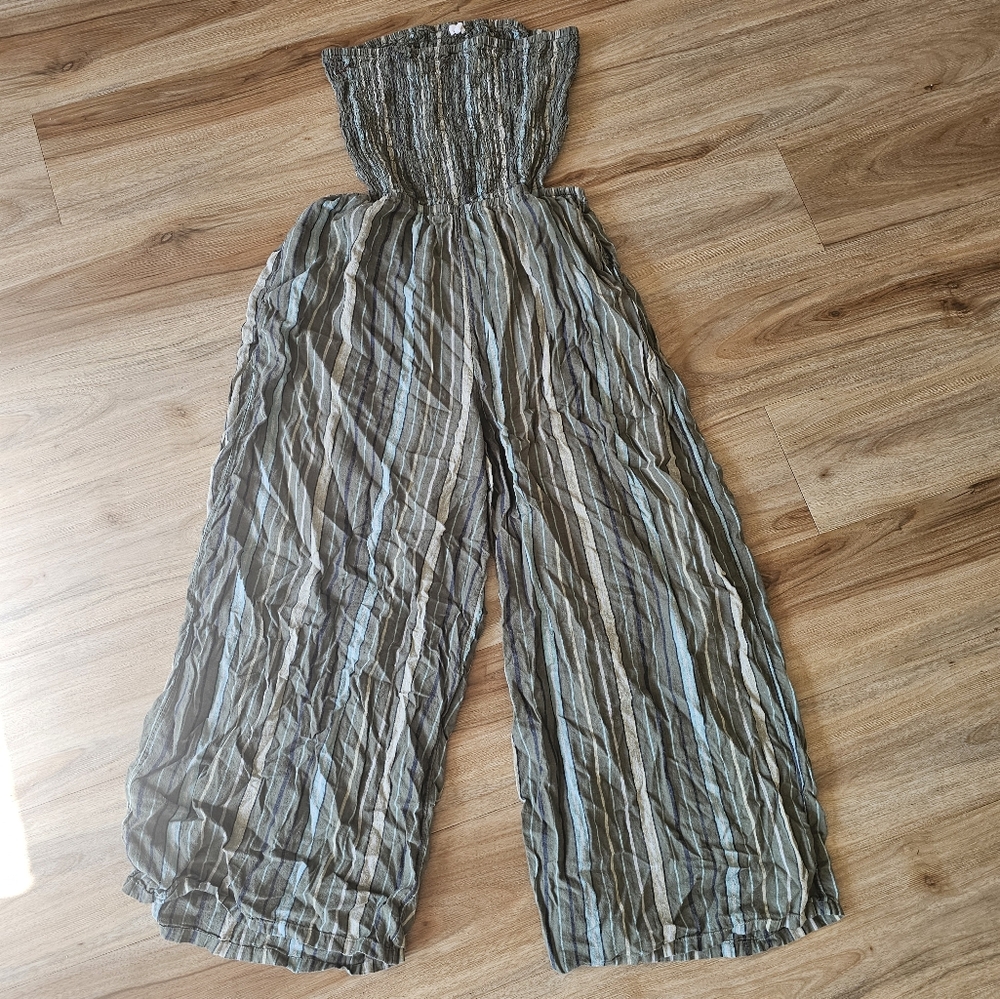 Aerie Striped Jumpsuit in Gray and White